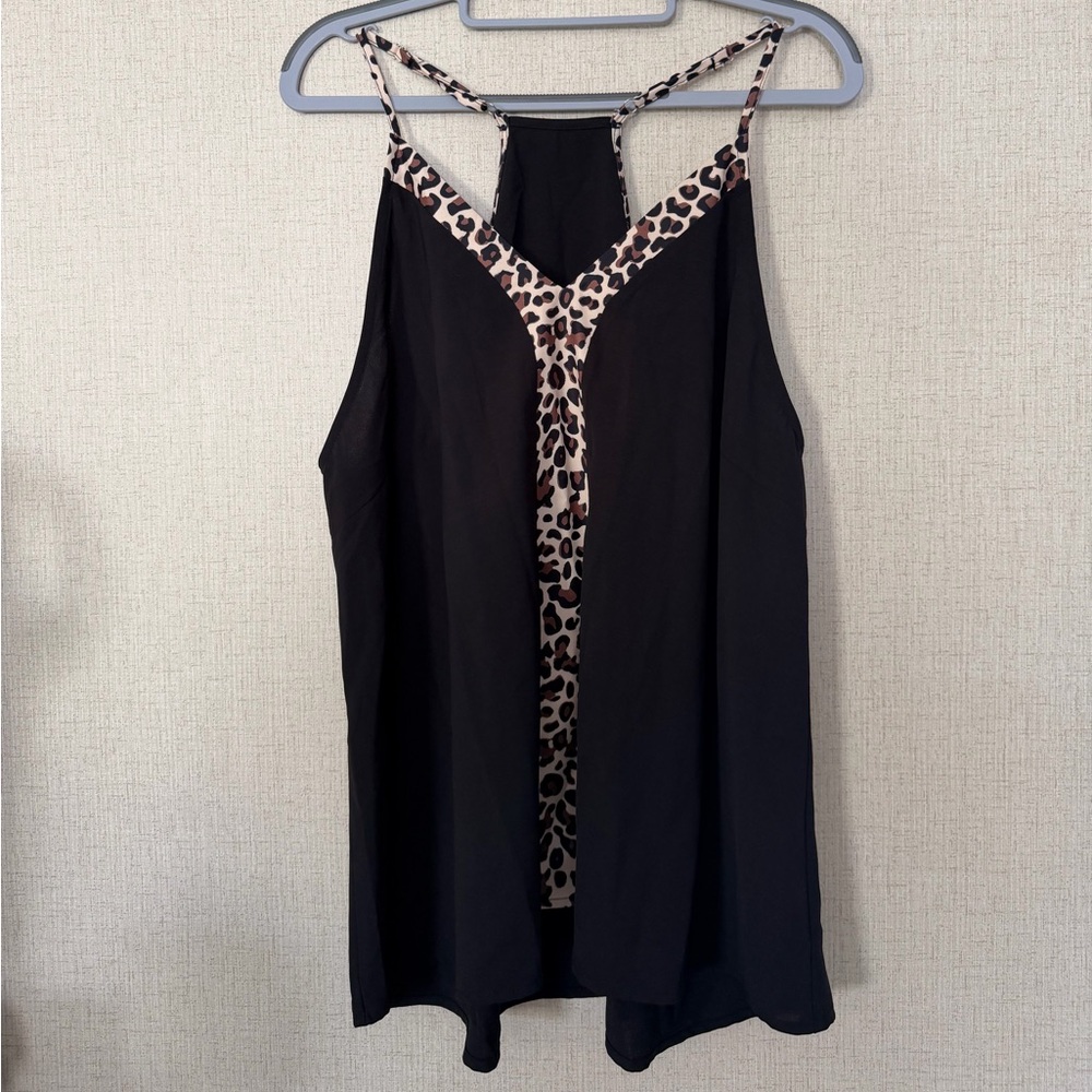 Black Leopard Print Strappy Top
